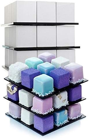 MMLC 3D Metal Cube Cake Mold Three-Layer Rotation Mousse Cake Dessert Bake Mold Tool DIY Baking Tool (Silver)