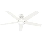 Hunter 52 inch Indoor Ceiling Fan with LED Light and Remote Control - White Ceiling Fan, Standard Mount, 5 Blades, For Bedroo