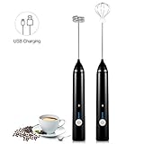 Milk Frother, Handheld USB Rechargeable Foam Maker Electric Frother with 2 Stainless Whisks, 3-Speed Adjustable Durable Blender for Bulletproof Coffee, Lattes, Cappuccino, Matcha, Hot Chocolate