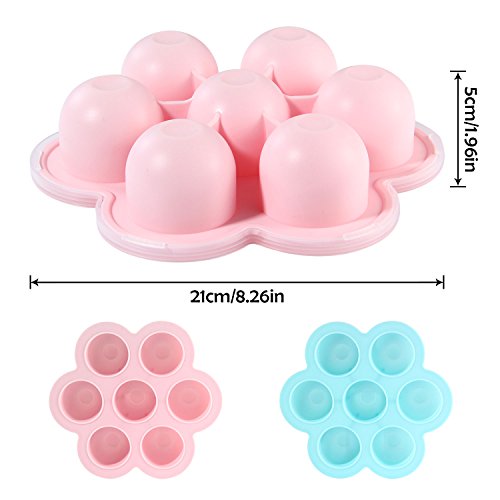 2 Packs Egg Bites Molds, Umiwe Silicone Baby Food Freezer Tray Storage Container with Clip-on Lid for Homemade Vegetable Fruit Purees, Breast Milk, jelly, pudding, ice-cubes (pink & light blue)
