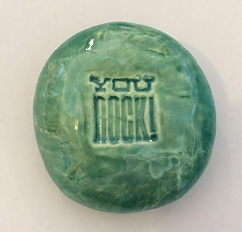 YOU ROCK! Pocket Stone - Ceramic - AQUAMARINE Art Glaze - Inspirational Art Piece