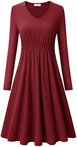 On Trend Dresses, Women's Long Sleeve Casual Loose Fit Midi Dress (Wine Red, M)