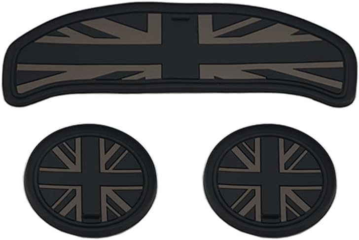 Mini F54 Car Cup Coaster, Set of 3 Anti-Slip Coaster Storage Box Silicone Shockproof Mat for Mini Cooper F54 Clubman Cup Holder Car Accessories (Black Flag)