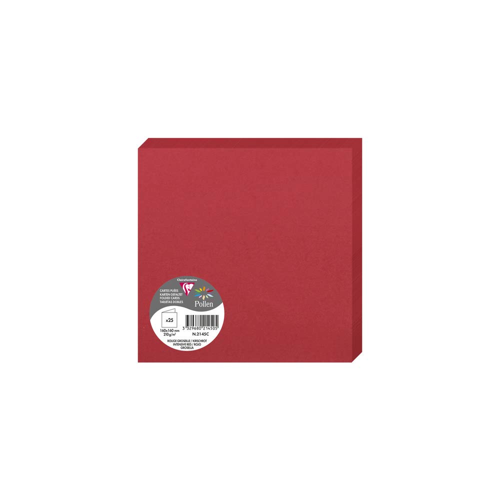Clairefontaine 2145C Pack of 25 Double Cards Square 16x16cm 210g/m² Intensive Red Invitation and Correspondence Cards - Pollen Range - Premium Smooth Paper — image 1