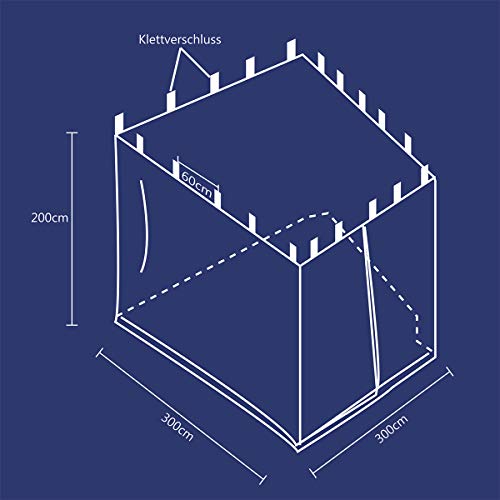 Sekey Moskitonetz für Pavillon 3x3 m mit Reißverschluss und Klettbänder, Insektenschutz Mückennetz, Schwarz – Bild 6