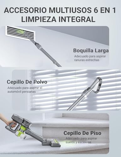 kalado Aspiradora Inalámbrica 26KPa, 6 En 1 Aspirador Vertical Antienredos 250W, Pantalla LED, 40 min Aspirador De Mano Silencioso,Batería Extraíble, Apto para Suelos Duros/Alfombras/Pelo De Mascotas