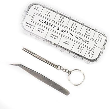 IRISFLY 1000Pcs Eyeglass Sunglass Spectacles Tiny Screws Nut Washer Assortment + 5 Pairs Nose Pads + Tweezer +Micro Screwdriver