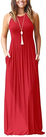 Dataiyang Women Cozy Sleeveless Racerback Loose Plain Maxi Dresses Casual Long Dresses with Pockets