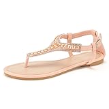 DREAM PAIRS KAREO Women's Summer Casual Wear Rhinestone Gladiator T-Strap Thong Flat Sandals