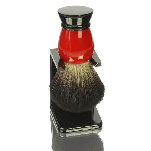 Porta pennello da barba, plastica nera con pennello da barba, rosso/nero, capelli sintetici