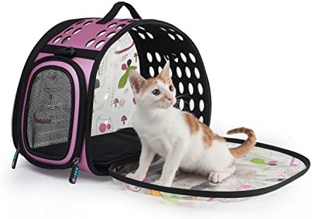 Transparent Pet Travel Carrier, Hard-Sided with Two Pet Mats for Small Dogs and Cats, Collapsible Made of APET and EVA (Pink)