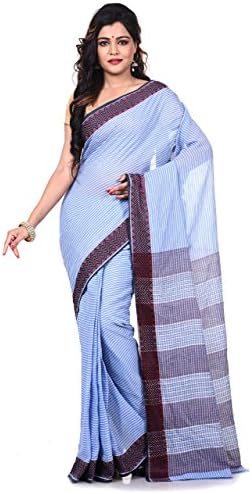 Bengal Handloom Saree Women's Pure Cotton Free Size Blue &amp; White
