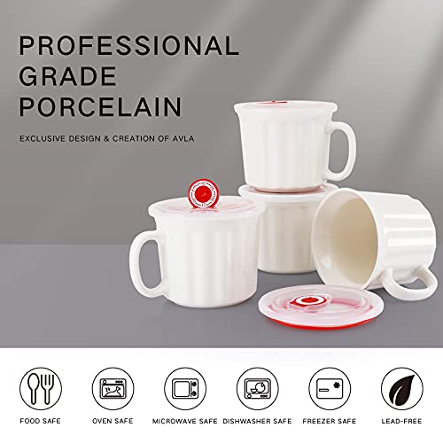 AVLA 4 Pack Ceramic Soup Mug, 18 OZ Porcelain Meal Mug with Vented Lid