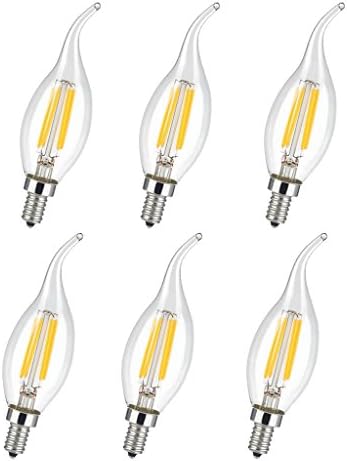 DEGUAN C35L Candelabra Bulb E12 Base,LED Filament Candle Flame Light Bulb-2700K Soft White,Non-Dimmable 40W Equivalent LED Bulb(4W=40W)-6 Pack