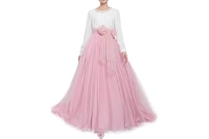 YULUOSHA Women Wedding Long Maxi Puffy Tulle Skirt Floor Length A Line with Bowknot Belt High Waisted for Wedding Party Evening