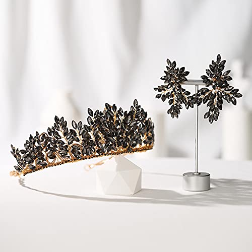 SWEETV Gothic Tiaras and Crowns for Women, Black Gray Crystal Wedding