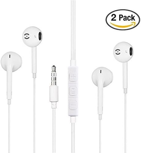 In-ear Headset,earphones,2 Pack Wired Earbuds Remote control perfect for iPhone 6s 6 Plus 5s 5 4s 4 SE 5C iPad 7 8 7s IOS Samsung S7 S6 Note 1 2 3, Tablet PC and Other Compatible Devices (White)