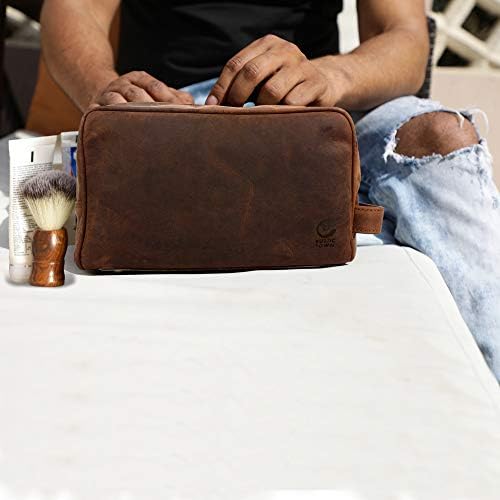Genuine Leather Travel Toiletry Bag - Dopp Kit Organizer By Rustic Town (Dark Brown) 7 Genuine Leather Travel Toiletry Bag - Dopp Kit Organizer By Rustic Town (Dark Brown)