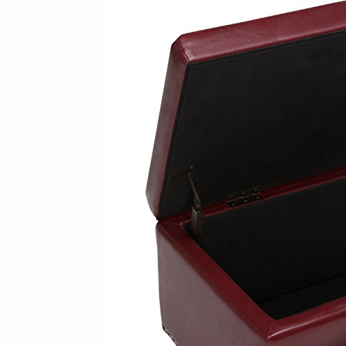 Simpli Home 3AXCOT-239-RRD Hamilton 48 inch Wide Traditional Rectangle Storage Ottoman in Radicchio Red Bonded Leather