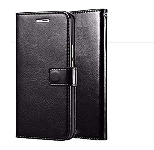 Leather Wallet Flip Book Cover Case for Samsung Galaxy A7 2018 - (Black)