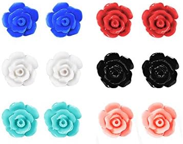 Mudder 6 Pairs Handcrafted Resin Rose Earring Studs