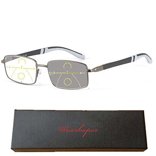 WEARKAPER Progressive Multifocal Glasses Transition Sun Readers Photochromic Reading Glasses Men (1.50X, Gray)