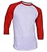 Dream USA Men's Casual 3/4 Sleeve Baseball Tshirt Raglan Jersey Shirt White/Red 2XL