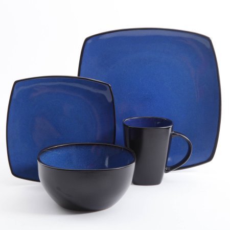 image for Gibson Home Soho Lounge-Soft Square 16 Piece Dinnerware Set, (Blue)