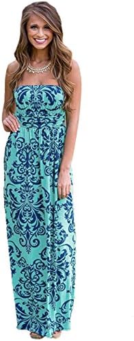 Queen Area Womens Contrast Tendril Mint Blue Strapless Maxi Boho Dress as shown (US 4-6)S