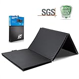 RitFit Tri-Fold Folding Thick Exercise Mat with Carry Handles - Perfect for Yoga, Pilates, Stretching, Gymnastics and Core Workouts (Black(2' x 6'))