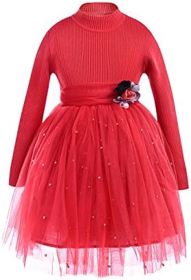 Nabenic Red Christmas Sweater Dress Little Big Girl Flower Prom Dresses Kids Winter Clothes
