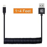 Coiled Lightning to USB Cable (1FT to 4FT), Durable and Fast Charging Cord for iPhone 5 6 7 Plus SE, iPad Air Pro Mini, iPod Touch(Black)