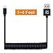 Coiled Lightning to USB Cable (1FT to 4FT), Durable and Fast Charging Cord for iPhone 5 6 7 Plus SE, iPad Air Pro Mini, iPod Touch(Black)