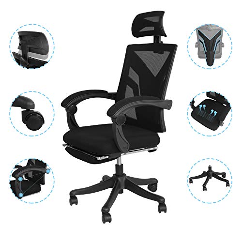 ORAF Home Office Chair Mesh Computer Desk Chair High Back mesh Rolling Swivel Reclining Back, Footrest, Adjustable Headrest ＆Seat Height - Black