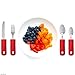 Adaptive Utensils (4-Piece Kitchen Set) Wide, Non-Weighted, Non-Slip Handles for Hand Tremors, Arthritis, Parkinson’s or Elderly use | Stainless Steel Knife, Fork and Spoons (Red - 1 Set)