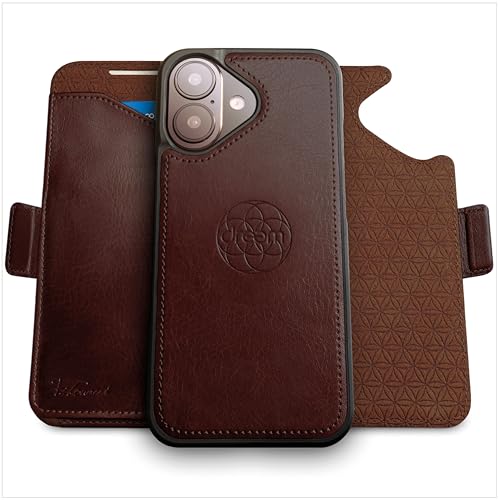 Dreem Lederhülle für iPhone 17 - Revolutionärer Ständer & Kartenfach, Abnehmbare Magnetische Hülle, MagSafe-Ready, RFID-Blocker, Wallet-Case aus Vegan