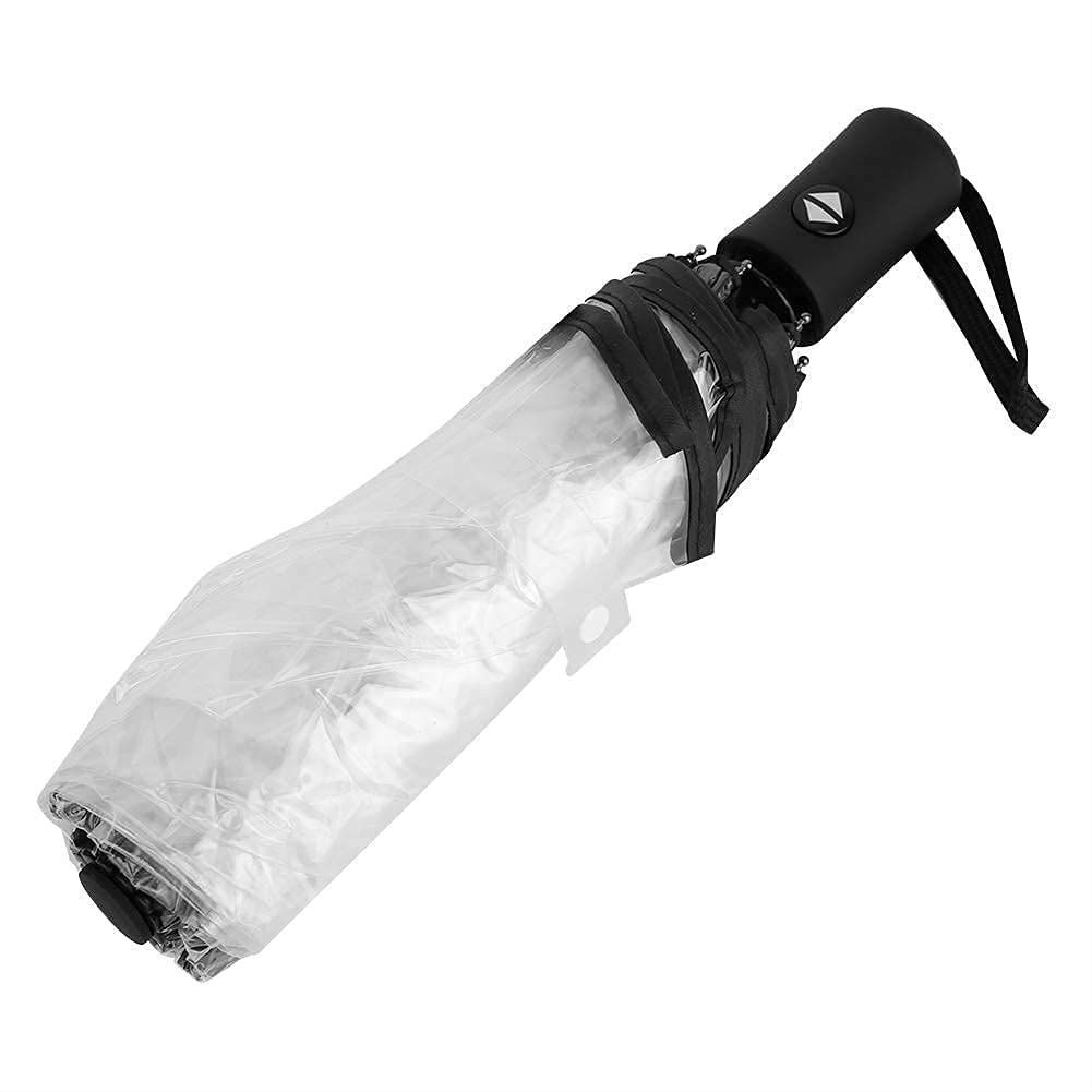Transparent Rain Umbrella, Portable Three Fold Travel Umbrella Sun Rain Folding Ladies Fashion Umbrella Protection(Black)