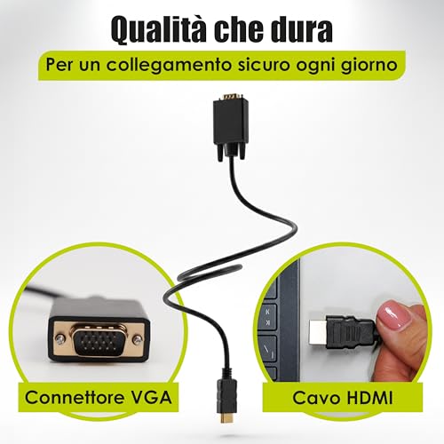 Generico HDMI to VGA Converter Cable, HDMI to VGA Adapter 1080p with 1m Cable, Compatible PC, Laptop, Console and Projector, Stable Video Transmission