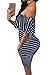 Shawhuwa Womens Sexy Striped Off Shoulder Ruffles Bodycon Mini Dress L Blue White