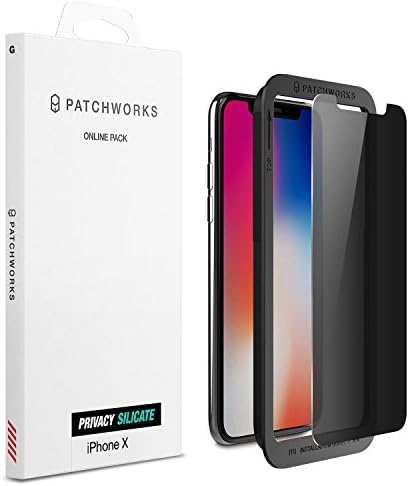 iPhone X Screen Protector, Patchworks ITG Privacy Silicate Made in Japan Maximum Strength 9H 0.4mm 2-Way Privacy Anti-Spy Scratch Resistant Oleophobic Coated Tempered Glass with Frame for iPhone X