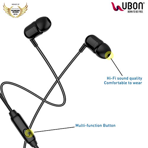 UBON UB-760 Champ 3.5mm in-Ear Wired Earphone with HiFi Clear Sound Quality for Mobile, Smartphone, Tablet, Laptop (Blac