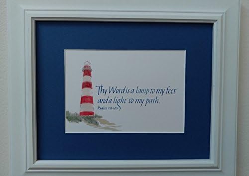 Thy Word Is A Lamp - Psalm 119:105 - calligraphy print - is a print matted and framed, Hand-lettered Christian Calligraphy, Bible Scripture Print of Christian Wall Art - 1116LHS40SM26