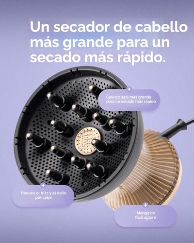 BELLISSIMA ITALIA Diffon Supreme - Difusor XL y secador de pelo para cabello rizado y ondulado, botón fresco, tecnología iónica y cerámica para no encrespamiento, Negro