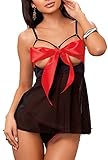 JuicyRose Unwrap Me Babydoll Red Bow Lingerie Set Sleepwear