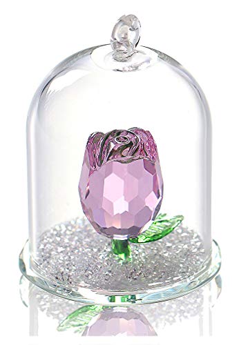 H&D Crystal Enchanted Rose Flower Figurine Dreams Ornament in a Glass Dome Gifts for her (Pink) - Thumbnail 7