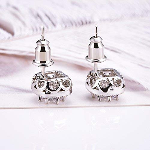 Stud Earrings, Silver Plated Rhinestone Crystal Halo Cubic Zircon for Women Earring (E001-S)