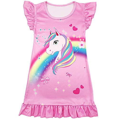 DGAGA Girls Nightgowns Rainbow Printed Nightgown Princess Night Dresses