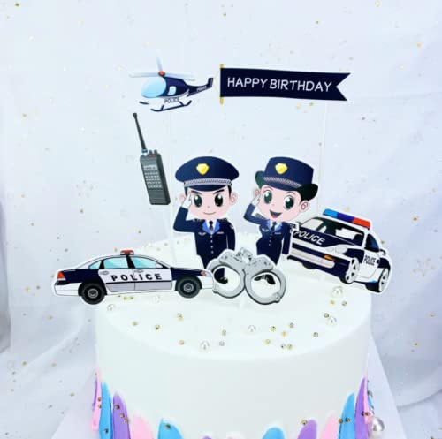 7Pcs Police Cake Topper Car Cake Decor Happy Birthday Police Officer Birthday Party Decorations for Birthday Party or Baby Shower