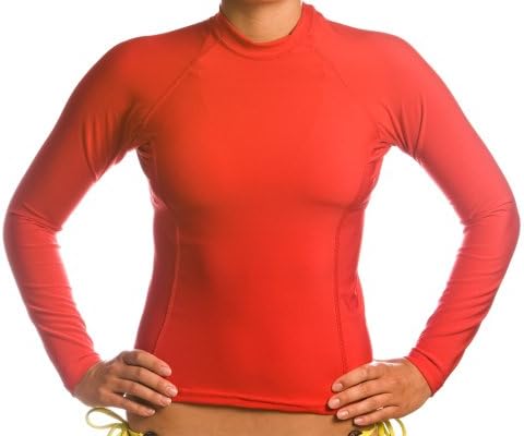 Women’s UPF Long Sleeve Solar Performance Rash Guard Top, UV 50+ Sun Protection, Swimming / Workout Shirt, Made In USA (Large, Kona Lava Red)