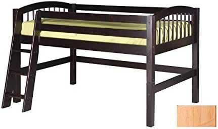 Camaflexi Arch Spindle Style Solid Wood Low Loft Bed, Twin, Side Angled Ladder, Natural